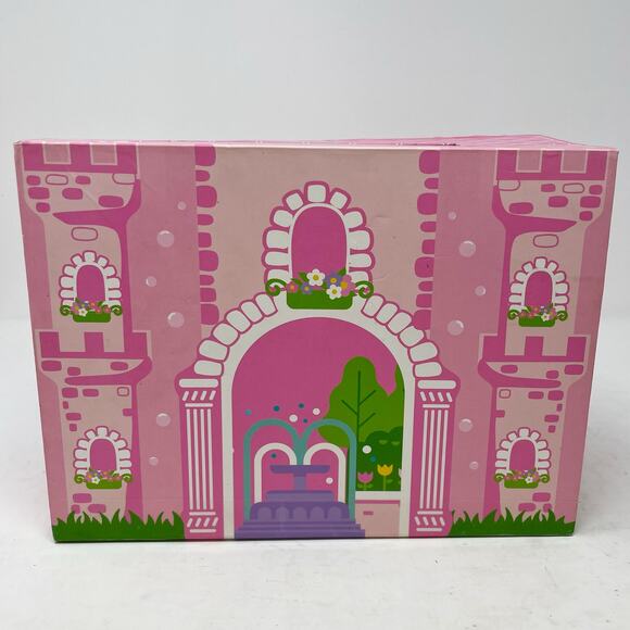 USED Pink Foldaway Unicorn Castle With 10 Wooden Figurines - Picture 5 of 8